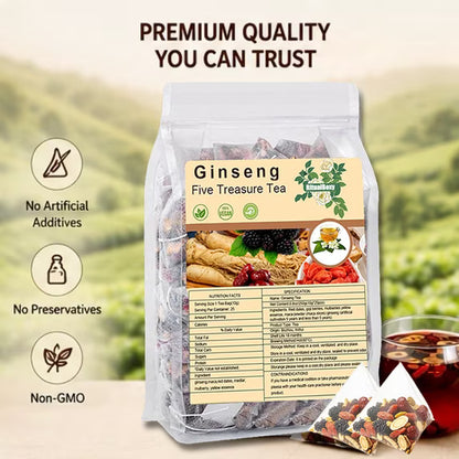 Ginseng Five Treasure Herbal Tea | Premium Traditional Herbal Blend – 25 Tea Bags