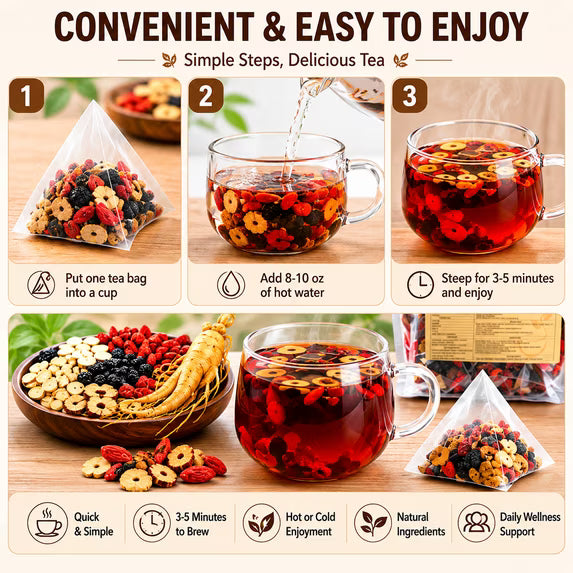 Ginseng Five Treasure Herbal Tea | Premium Traditional Herbal Blend – 25 Tea Bags