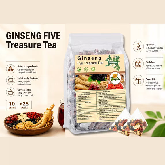 Ginseng Five Treasure Herbal Tea | Premium Traditional Herbal Blend – 25 Tea Bags