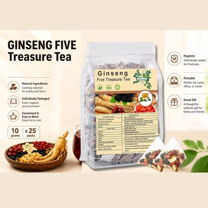 Ginseng Five Treasure Herbal Tea | Premium Traditional Herbal Blend – 25 Tea Bags