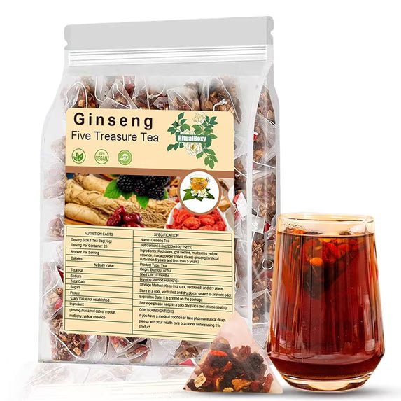 Ginseng Five Treasure Herbal Tea | Premium Traditional Herbal Blend – 25 Tea Bags