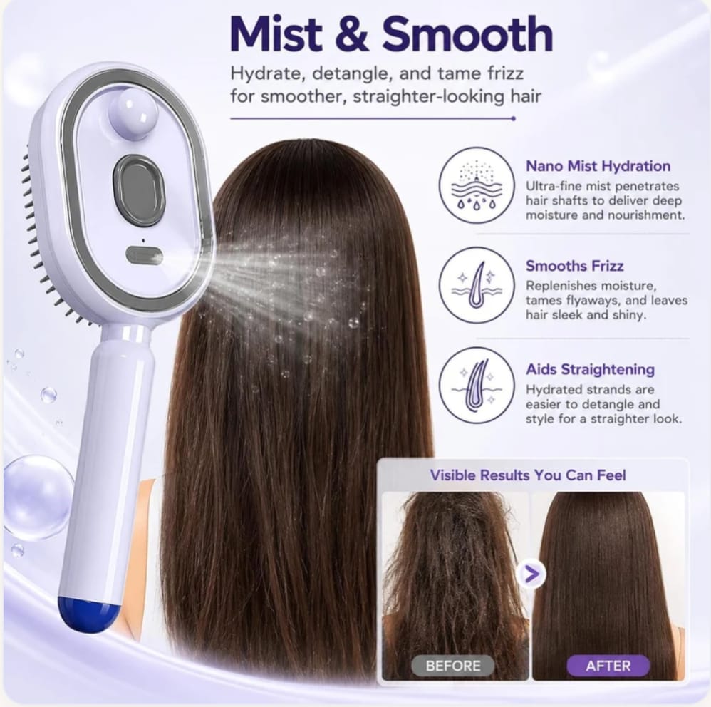 Electric Spray Retractable Air Cushion Comb ✨ مشط كهربائي قابل للسحب مزود بوسادة هوائية ورذاذ النانو 💖