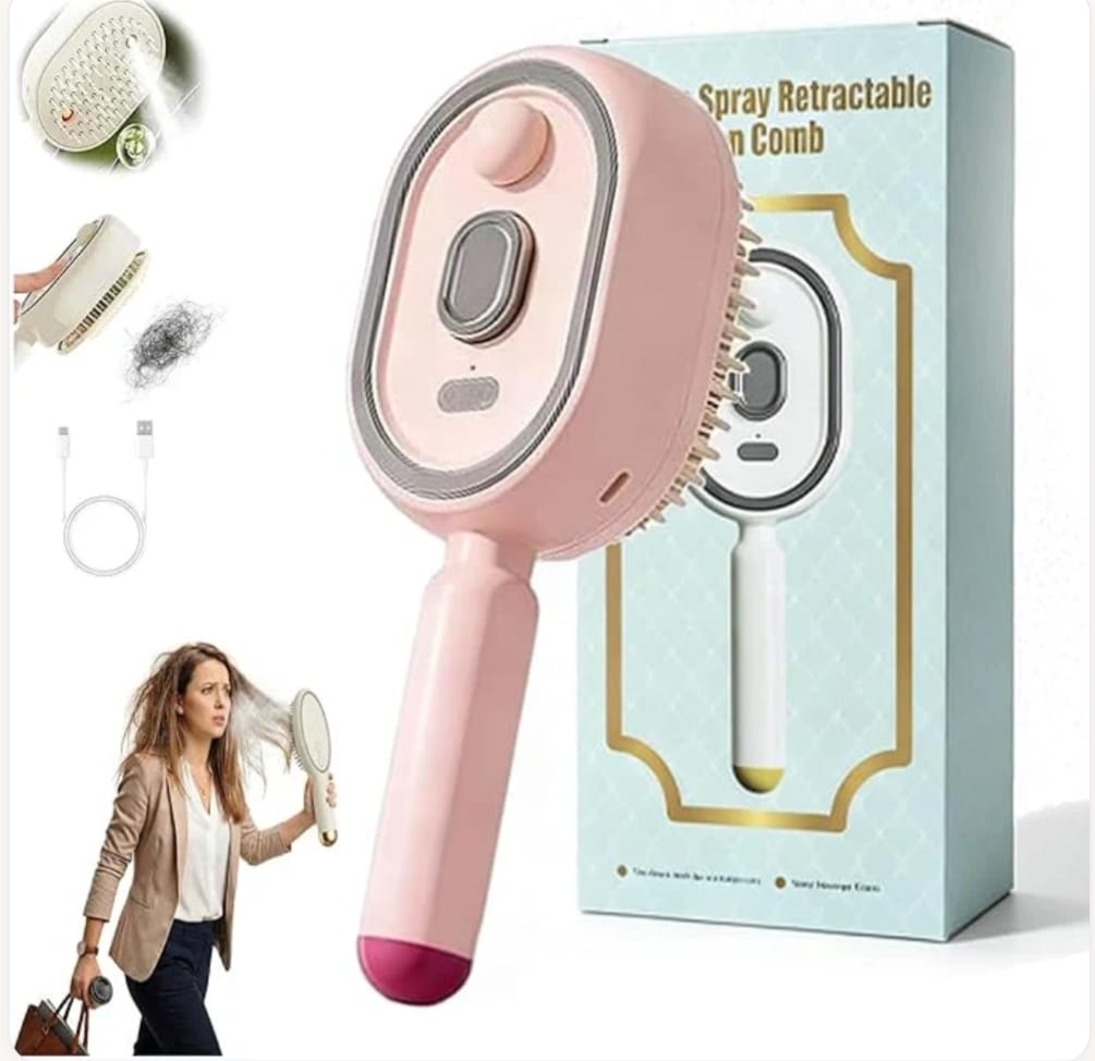 Electric Spray Retractable Air Cushion Comb ✨ مشط كهربائي قابل للسحب مزود بوسادة هوائية ورذاذ النانو 💖