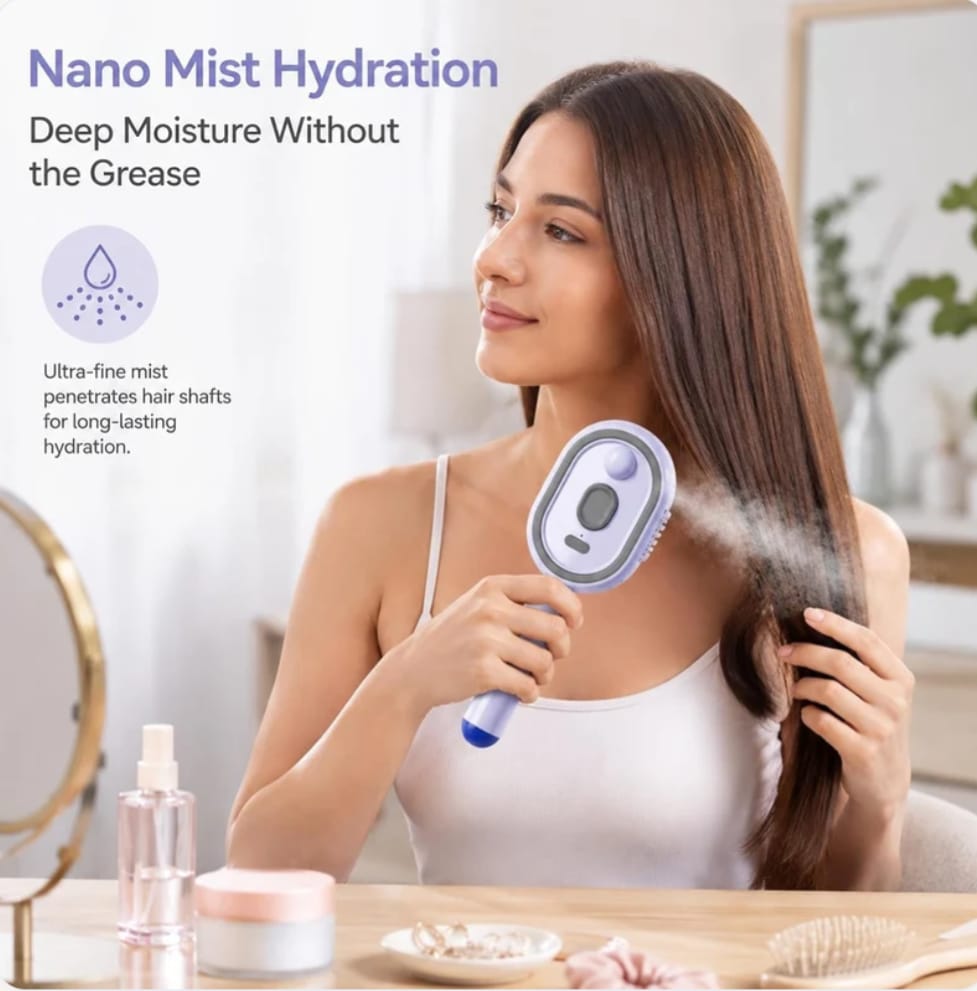 Electric Spray Retractable Air Cushion Comb ✨ مشط كهربائي قابل للسحب مزود بوسادة هوائية ورذاذ النانو 💖