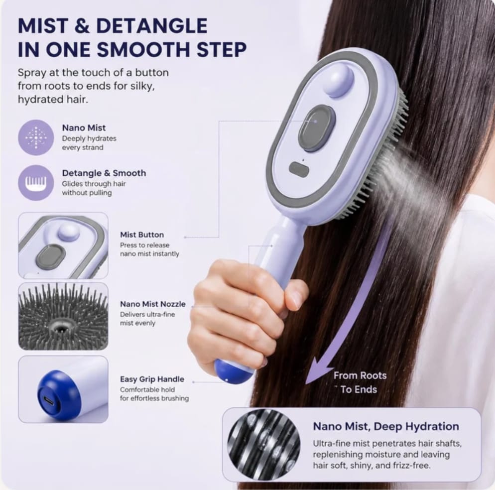 Electric Spray Retractable Air Cushion Comb ✨ مشط كهربائي قابل للسحب مزود بوسادة هوائية ورذاذ النانو 💖